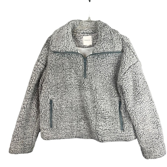 Thread & Supply Gray 1/4 Zip Pullover Sherpa Fleece Jacket Size Medium - Picture 1 of 6